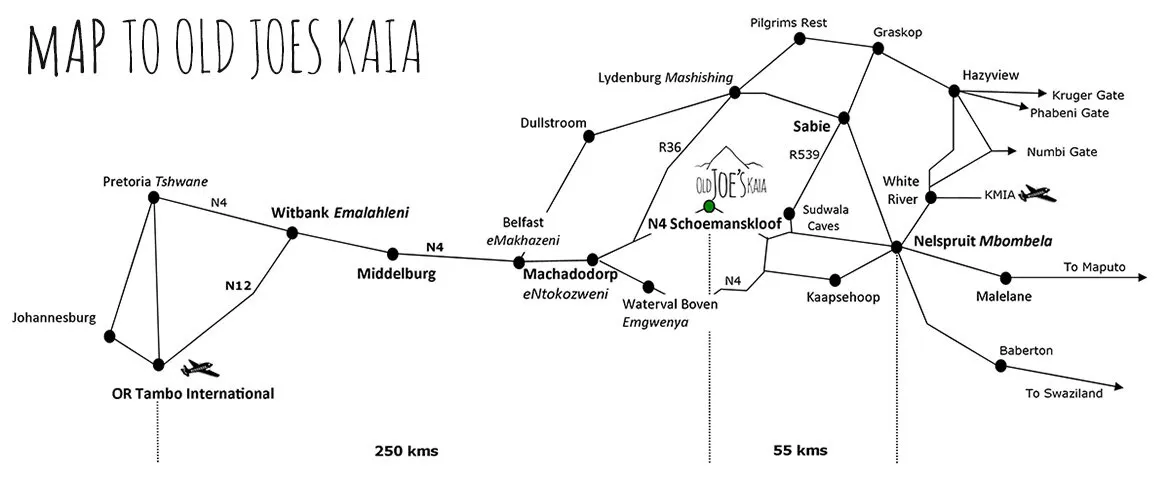 Map showing directions to Old Joe's Kaia in Schoemanskloof — click to download